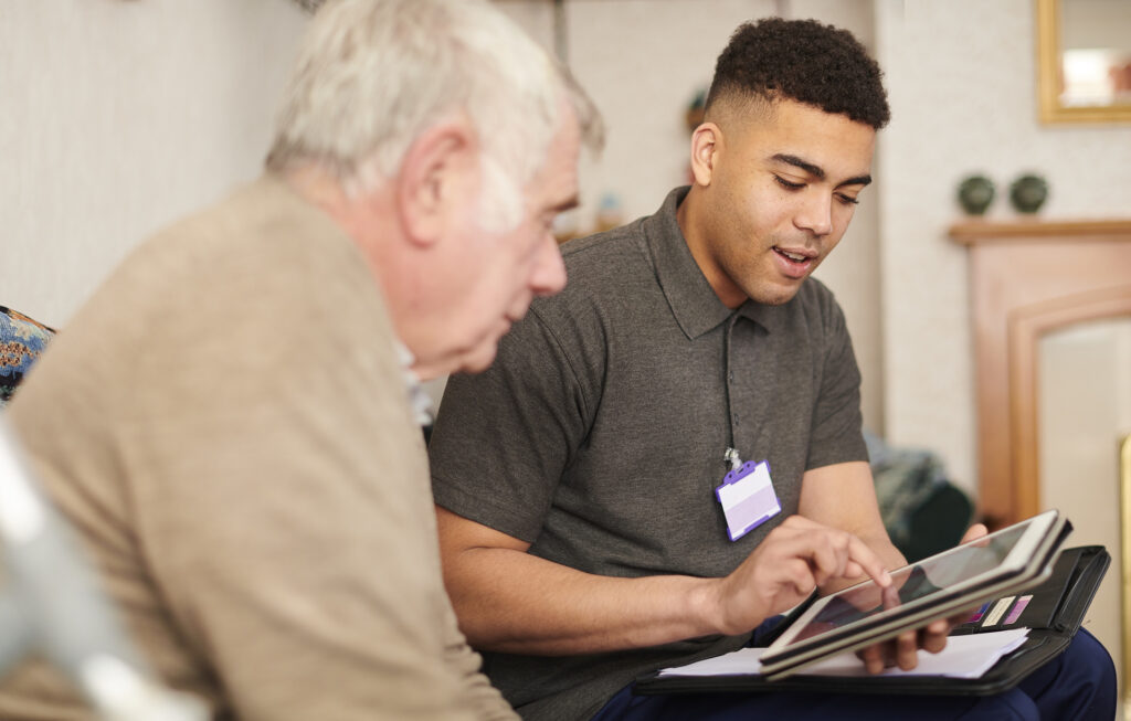 support worker with client