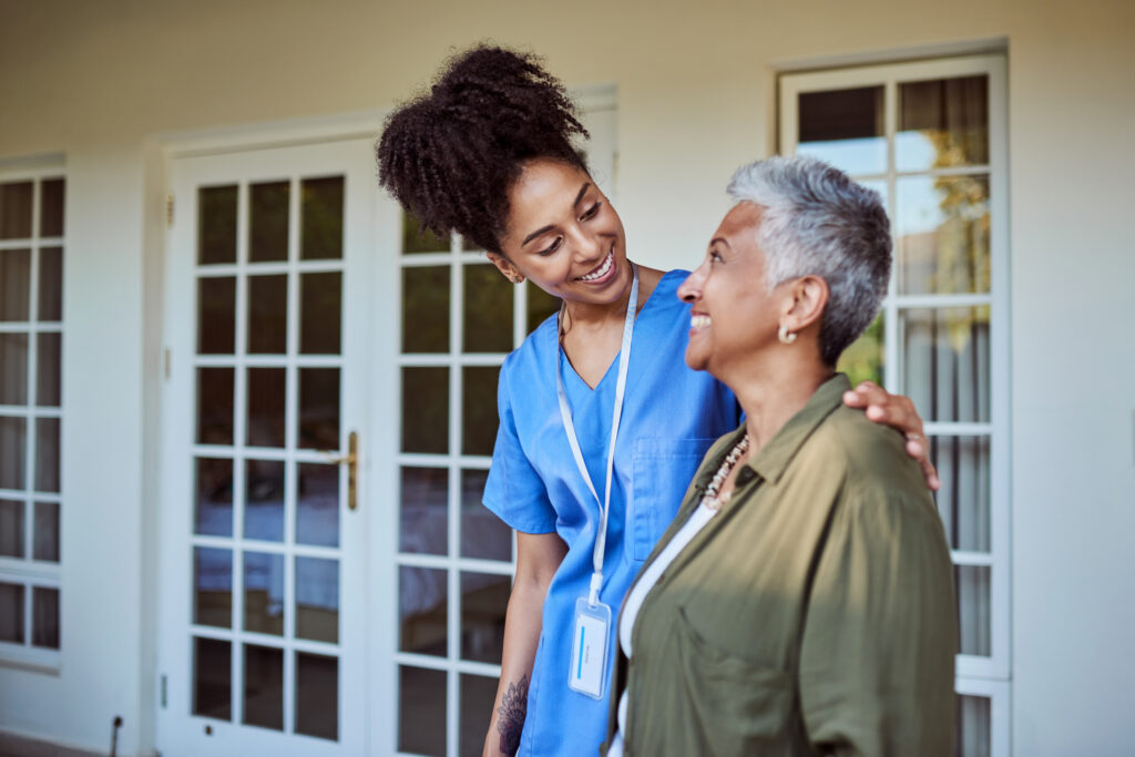 Homecare, senior healthcare and doctor helping a senior woman with care in a retirement home. Medical nurse giving healthcare help, support or consulting with elderly person in house consultation