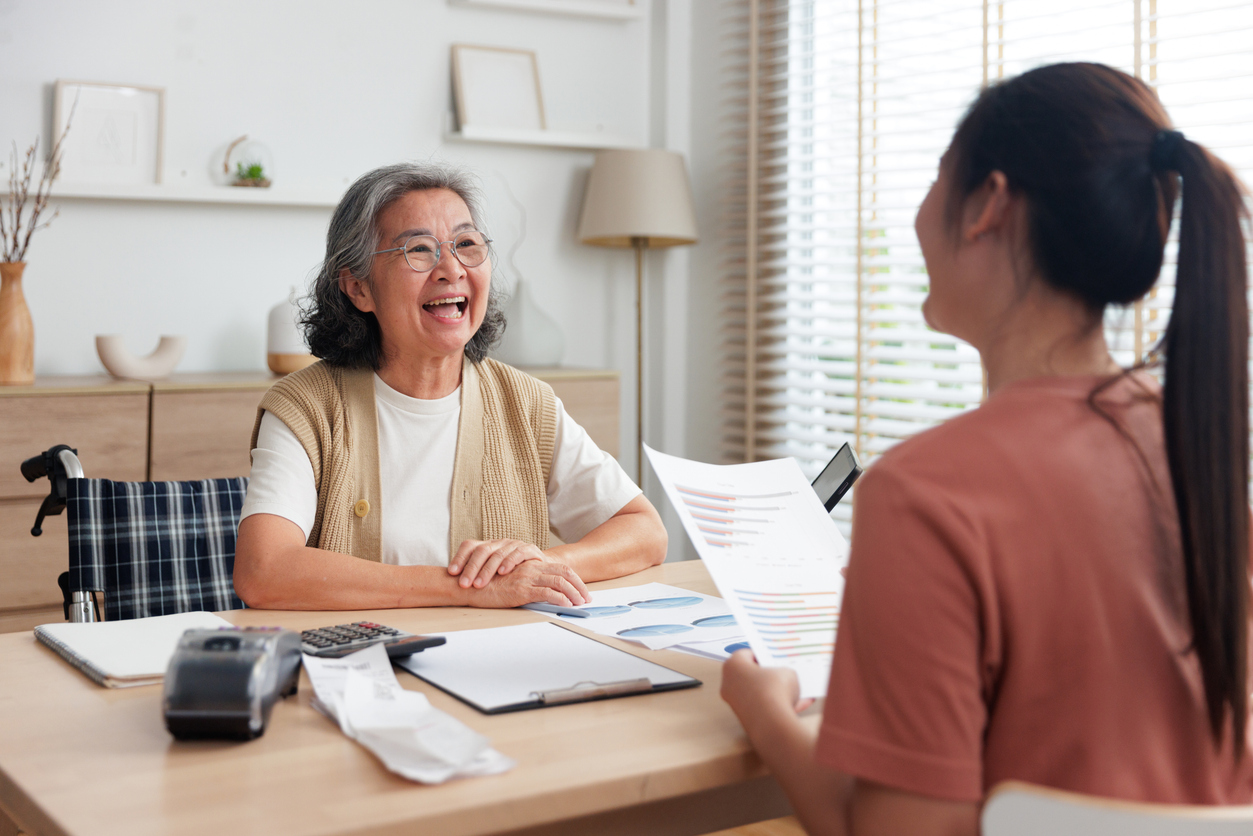 Older adult exploring options to pay for senior care